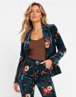 Blazer veludo molhado estampado boho chic