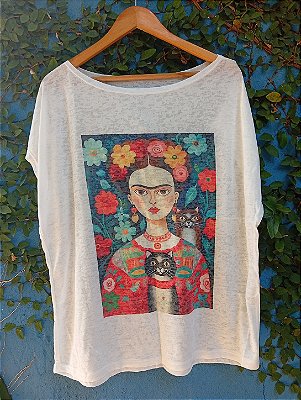 T-Shirts camiseta feminina mística yoga gato kombi filtro dos sonhos devore hippie.