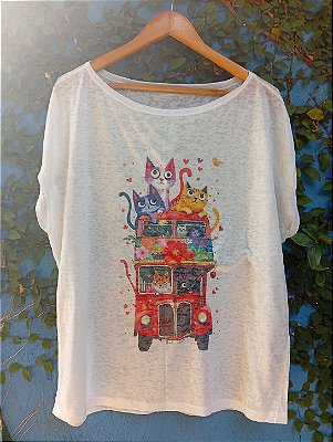 T-Shirts camiseta feminina mística yoga gato kombi filtro dos sonhos devore hippie.