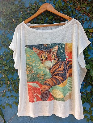T-Shirts camiseta feminina mística yoga gato kombi filtro dos sonhos devore hippie.