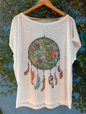 T-Shirts camiseta feminina mística yoga gato kombi filtro dos sonhos devore hippie.