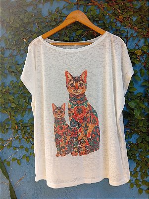 T-Shirts camiseta feminina mística yoga gato kombi filtro dos sonhos devore hippie.