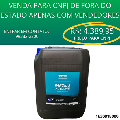 Óleo Lubrificante Sintético Paroil S Extreme 20 LITROS 8000/8.000H - 1630018000 - Atlas Copco