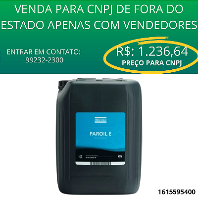 OLEO LUB MINERAL PAROIL E (20 LTS) - (MOTOR DISEL) - COMP. A - 1615595400 - ATLAS