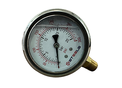 MANOMETRO 1/4 - 300 PSI - VERTICAL - C/ GLICERINA (STEELS)
