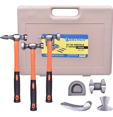 MARTELO E TASSO C/7PCS EM ACO  KIT (FUNILARIA ) - BREMEN