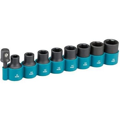 SOQUETE IMPACTO 1/2 - 8-18MM (JG) 09PCS C/ ADAPTADOR - MAKIT