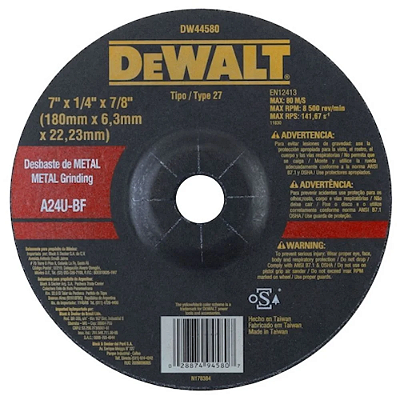 Disco de Desbaste Abrasivo 7" x 1/4" x 7/8" - DW44580 DEWALT