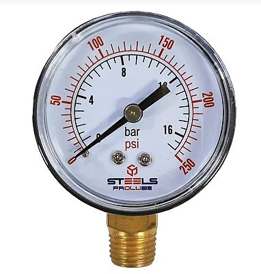MANOMETRO 1/4 - 250 PSI - VERTICAL - STEELS