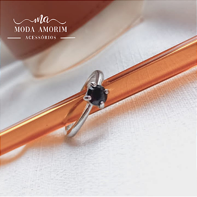 Anel Cristal Preto - Prata 925