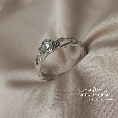 Anel Folheado Rosa Cristal - Folheado Prata 925