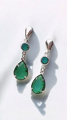 Brinco de Gota Cristal Verde - Folheado Prata 925