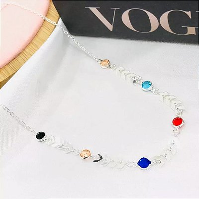 Colar Chocker  Escamadas Cristal Colors 35 cm - Folheado Prata 925