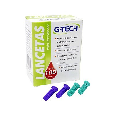 Lancetas G-Tech para Controle de Glicose 28G Com 100