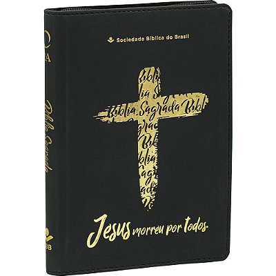 Bíblia Linha Ouro - Jesus, Letra Grande, Capa Preta, Índice Impresso, Beira Pintada Almeida Revista E Atualizada (Ara)