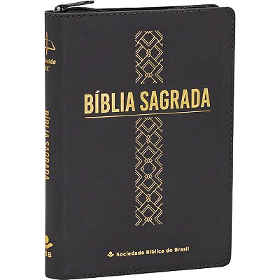 Bíblia Linha Ouro - Cruz, Letra Grande, Capa Preta, Índice Impresso, Beira Pintada E Zíper Almeida Revista E Corrigida (Arc)-..