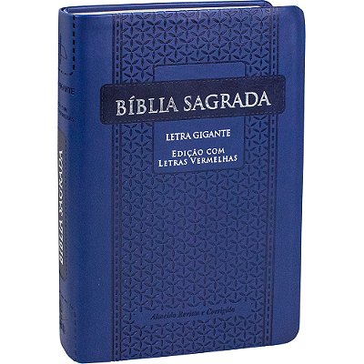Bíblia Sagrada Letra Gigante Índice Capa Couro Sintético Azul Almeida Revista E Corrigida (Arc) Letra Vermelha