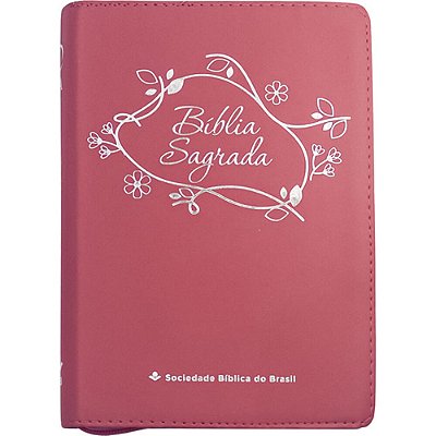 Bíblia Linha Ouro - Flores, Letra Grande, Capa Pink, Índice Impresso, Beira Pintada E Zíper Almeida Revista E Atualizada (Ara)-..