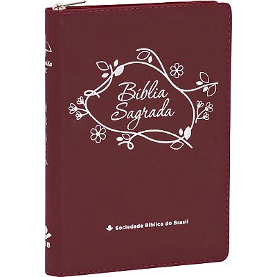 Bíblia Linha Ouro - Flores, Letra Grande, Capa Vermelha, Índice Impresso, Beira Pintada E Zíper Almeida Revista E Corrigida (Arc)-..