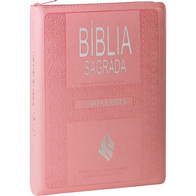 Bíblia Sagrada Letra Gigante Com Harpa Cristã E Índice - Couro Sintético Rosa Claro E Zíper Almeida Revista E Corrigida (Arc) Com Letras Vermelhas