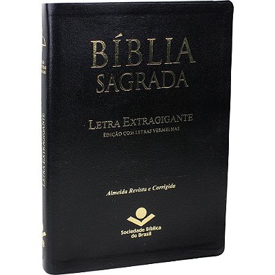 Bíblia Sagrada Letra Extragigante Com Índice Digital - Couro Bonded Preto Almeida Revista E Corrigida (Arc) Com Letras Vermelhas