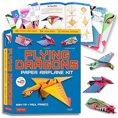 Flying Dragons Paper Airplane Kit: 48 Paper Airplanes, 64 Page Instruction Book, 12 Original Designs, Youtube Video Tutorials-..