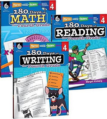 180 Days(tm) Reading, Writing And Math For Grade 4: 3-Book Set: Practice, Assess, Diagnose-..