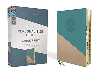 Niv, Personal Size Bible, Large Print, Leathersoft, Teal/Gold, Red Letter, Thumb Indexed, Comfort Print-..