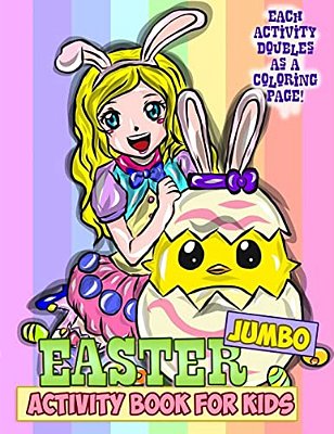 Jumbo Easter Activity Book For Kids: Easter Coloring Book For Toddlers, Preschoolers And Children With Mazes, Crosswords, Word Searches, Spot The Diff-..