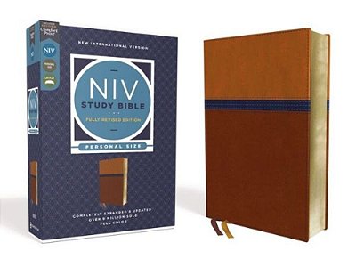 Niv Study Bible, Fully Revised Edition, Personal Size, Leathersoft, Brown/Blue, Red Letter, Comfort Print-..