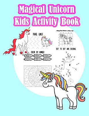 Magical Unicorn Kids Activity Book:: Fun Activity For Kids In Unicorn Theme Coloring, Trace Lines And Numbers, Word Search, Find The Shadow, Drawing-..
