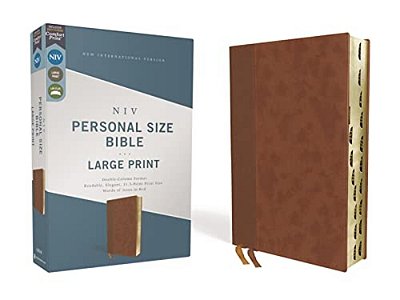 Niv, Personal Size Bible, Large Print, Leathersoft, Brown, Red Letter, Thumb Indexed, Comfort Print-..