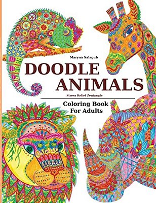 Doodle Animals Stress Relief Zentangle Coloring Book For Adults-..