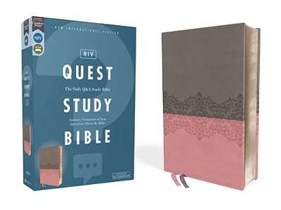 Niv, Quest Study Bible, Leathersoft, Gray/Pink, Comfort Print: The Only Q And A Study Bible-..