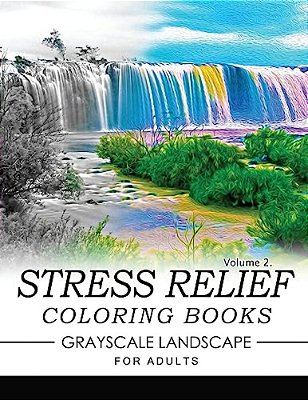 Stress Relief Coloring Books Grayscale Landscape For Adults Volume 2-..