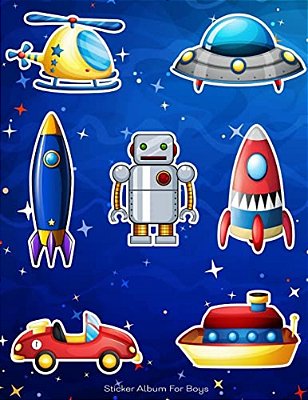 Sticker Album For Boys: 100 Plus Pages For Permanent Sticker Collection, Activity Book For Boys, Blue - 8.5 By 11-..