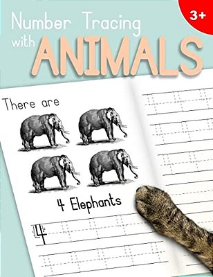 Number Tracing With Animals: Learn The Numbers - Number And Counting Practice Workbook For Children In Preschool And Kindergarten - Light Blue-Peac-..