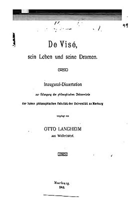 De Visé, Sein Leben Und Seine Dramen-..