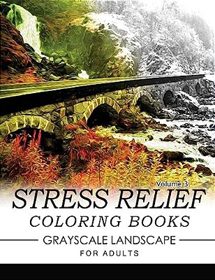 Stress Relief Coloring Books Grayscale Landscape For Adults Volume 3-..