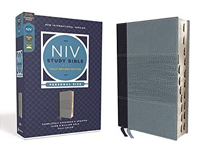 Niv Study Bible, Fully Revised Edition, Personal Size, Leathersoft, Navy/Blue, Red Letter, Thumb Indexed, Comfort Print-..