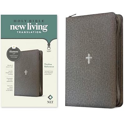 Nlt Thinline Reference Zipper Bible, Filament Enabled (Leatherlike, Textured Cross Gray, Red Letter)-..