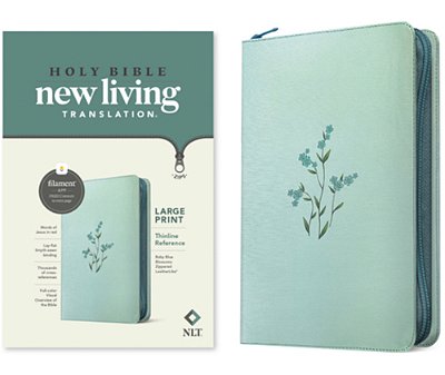 Nlt Large Print Thinline Reference Zipper Bible, Filament Enabled (Leatherlike, Baby Blue Blossoms, Red Letter)-..