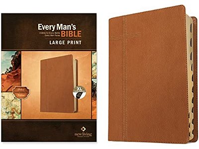 Every Man's Bible Nlt, Large Print (Leatherlike, Pursuit Saddle Tan, Indexed)-..