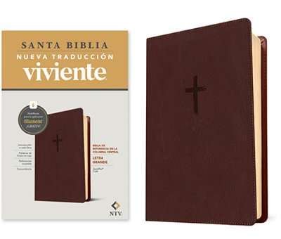 Biblia De Referencia En La Columna Central Ntv, Letra Grande Con Filament (Sentipiel, Café, Letra Roja)-..