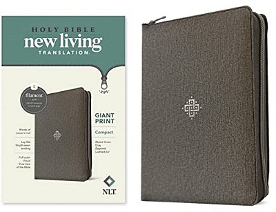 Nlt Compact Giant Print Zipper Bible, Filament Enabled (Leatherlike, Woven Cross Gray, Red Letter)-..