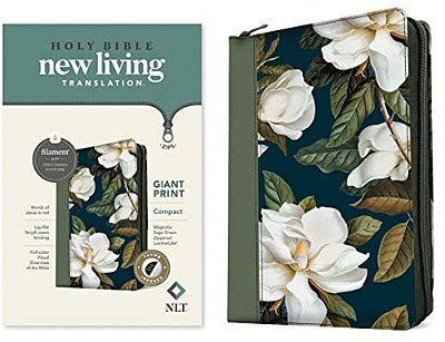 Nlt Compact Giant Print Zipper Bible, Filament Enabled (Leatherlike, Magnolia Sage Green, Indexed, Red Letter)-..