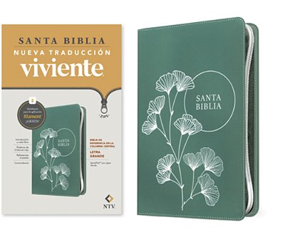 Biblia De Referencia En La Columna Central Ntv, Letra Grande De Zíper Con Filament (Sentipiel, Verde, Letra Roja)-..