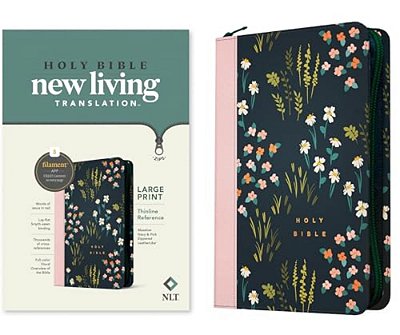 Nlt Large Print Thinline Reference Zipper Bible, Filament Enabled (Leatherlike, Meadow Navy & Pink, Red Letter)-..