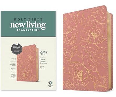 Nlt Large Print Thinline Center-Column Reference Bible, Filament Enabled (Leatherlike, Pink Gold Floral, Red Letter)-..