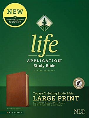 Nlt Life Application Study Bible, Third Edition, Large Print (Red Letter, Genuine Leather, Brown, Indexed)-..